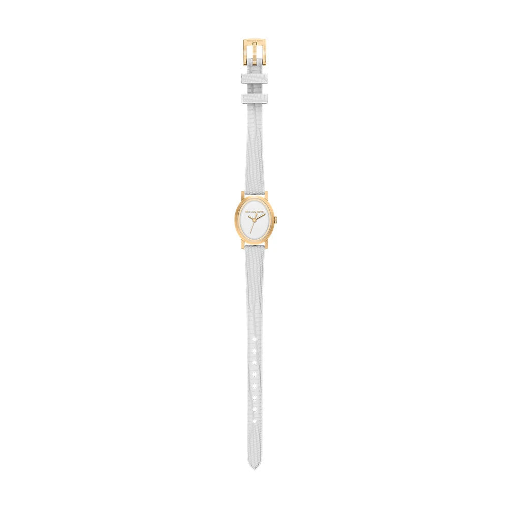 Michael Kors 21mm Ladies Petite Maude White Dial & White Strap Gold-Tone Watch