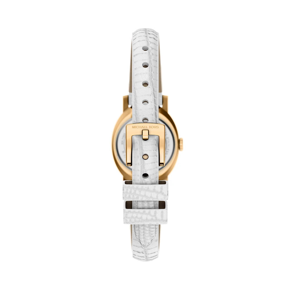 Michael Kors 21mm Ladies Petite Maude White Dial & White Strap Gold-Tone Watch
