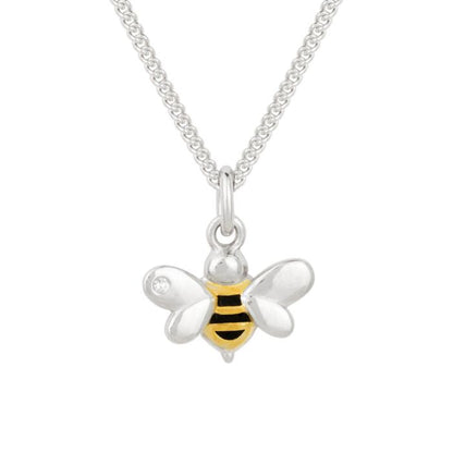 Sterling Silver Bumble Bee Enamel Diamond Necklace