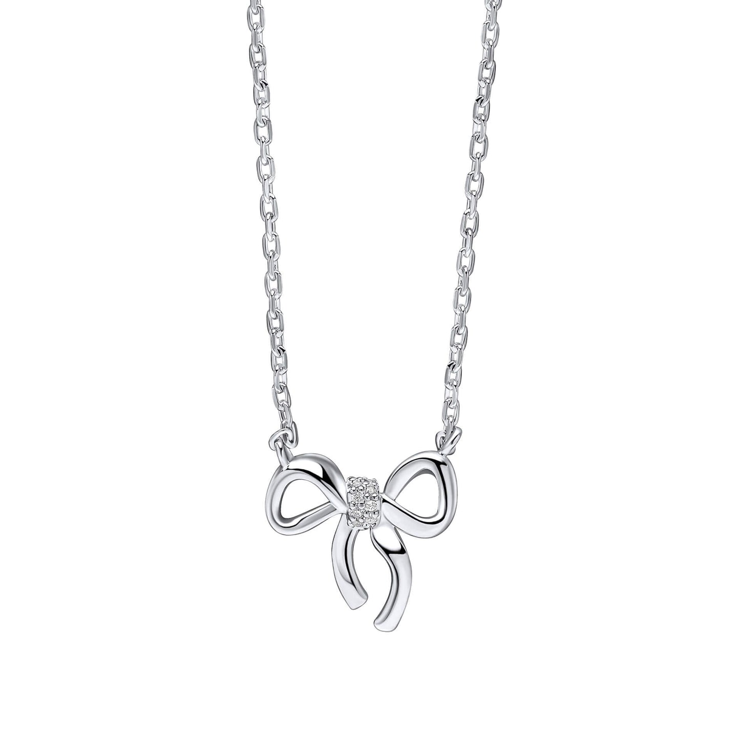 Silver Children's CZ Ribbon Bow Necklace