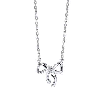 Silver Children's CZ Ribbon Bow Necklace