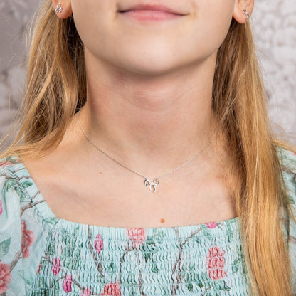 Silver Children's CZ Ribbon Bow Necklace
