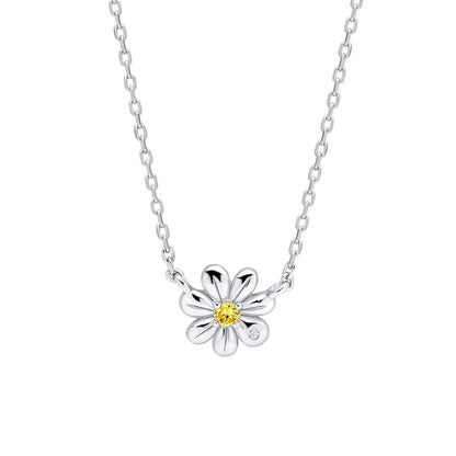 Sterling Silver Children's Daisy CZ & Diamond Necklace