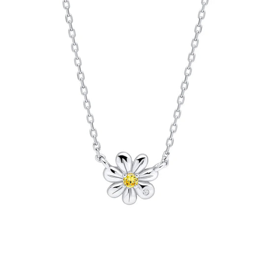 Sterling Silver Children's Daisy CZ & Diamond Necklace