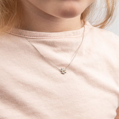 Sterling Silver Children's Daisy CZ & Diamond Necklace