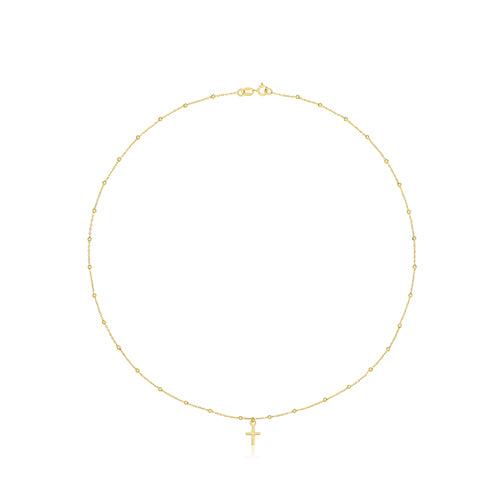 9ct Yellow Gold Beaded Necklet with Cross