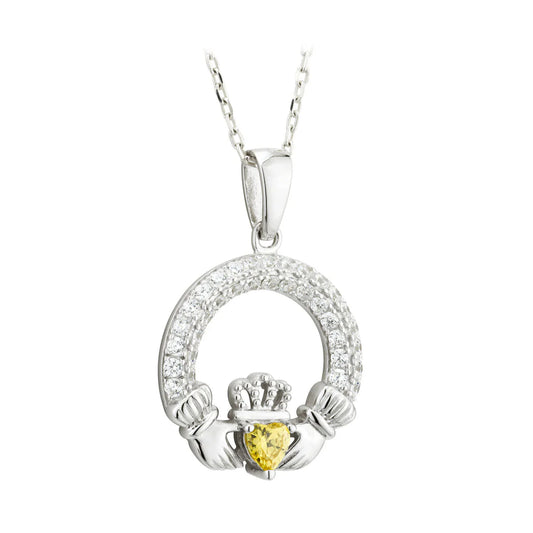 Sterling Silver November Birthstone Claddagh Pendant Necklace