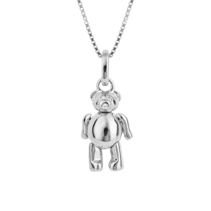 Sterling Silver Children's Teddy Bear Pendant & Diamond Necklace ...