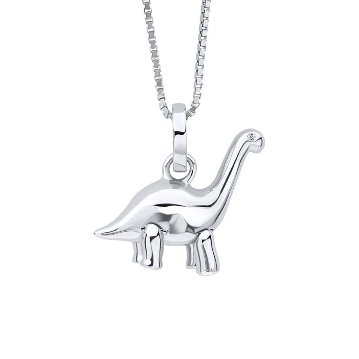 Sterling Silver Children's Diamond Dinosaur Necklace