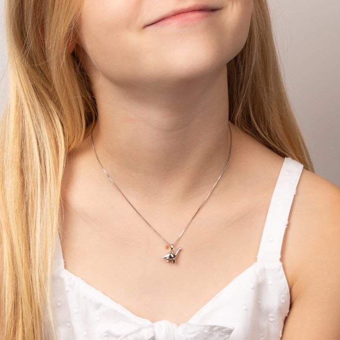 Sterling Silver Children's Diamond Dinosaur Necklace