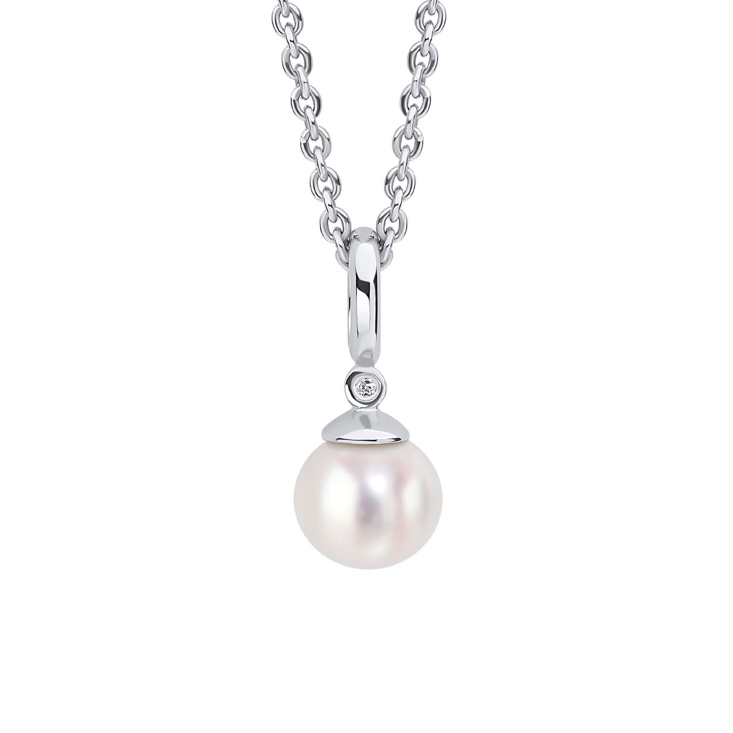 Sterling Silver Children's Pearl & Diamond Necklace