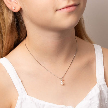 Sterling Silver Children's Pearl & Diamond Necklace