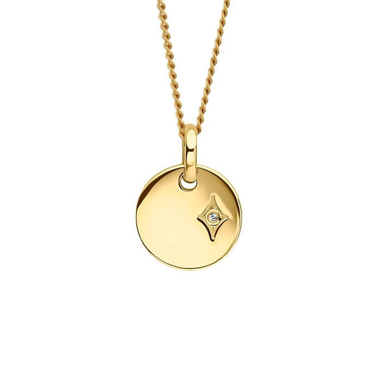 Sterling Silver Yellow Gold Plated Children's Disc & Diamond Star Necklace