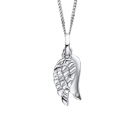 Sterling Silver Children's Diamond Wings Pendant Necklace