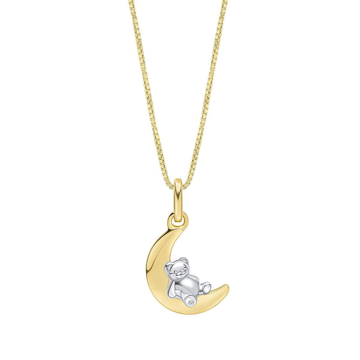Sterling Silver Yellow Gold Plated Teddy Half Moon & Diamond Necklace