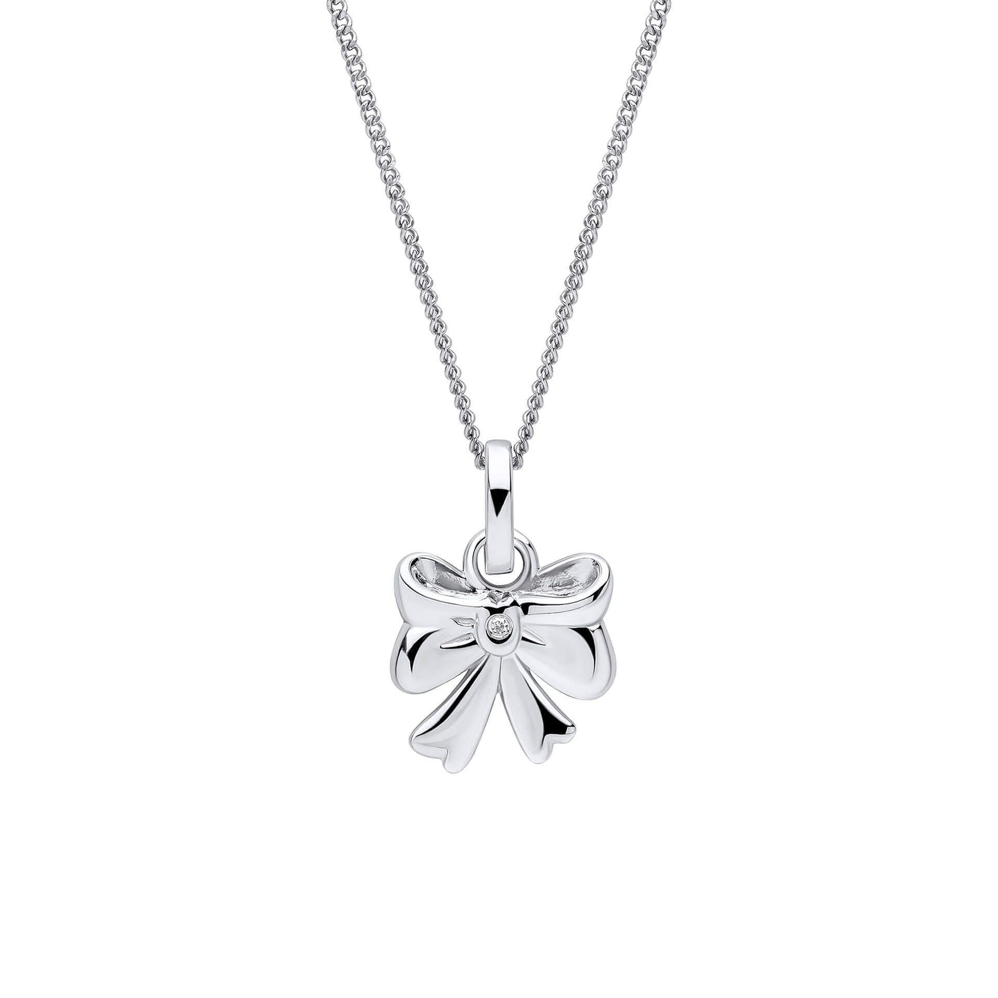 Sterling Silver Diamond Bow Pendant Necklace