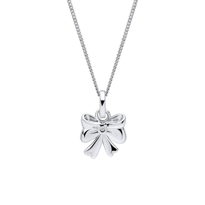 Sterling Silver Diamond Bow Pendant Necklace