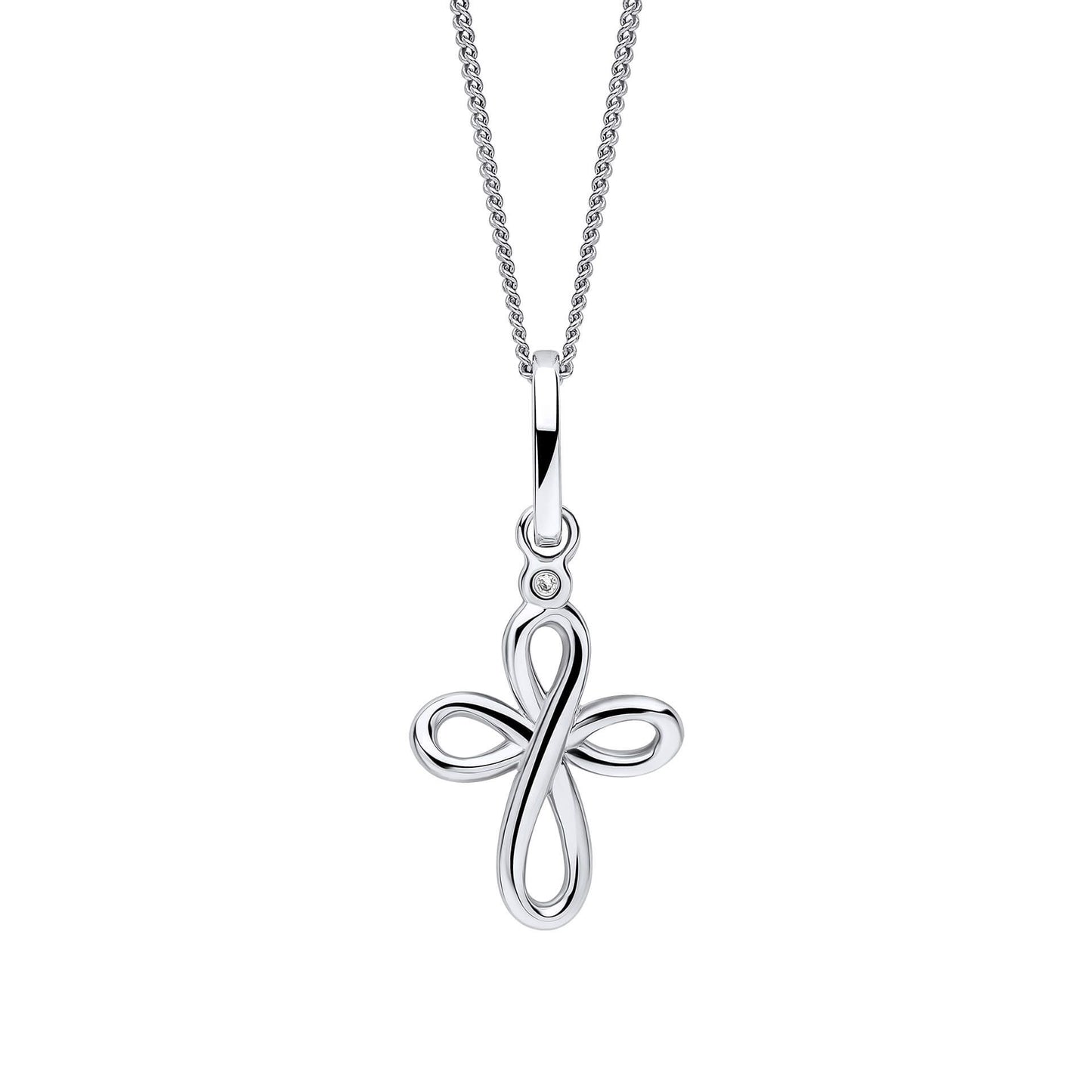Sterling Silver Diamond Swirl Cross Pendant Necklace
