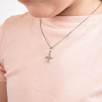 Sterling Silver Diamond Swirl Cross Pendant Necklace