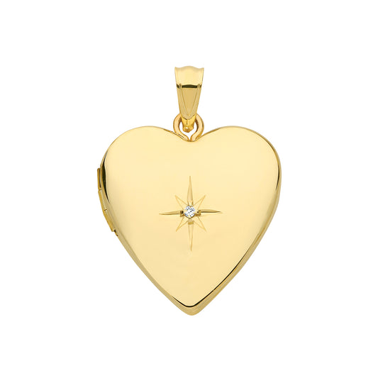 9ct Yellow Gold Heart & Diamond Locket Pendant Excl. Chain