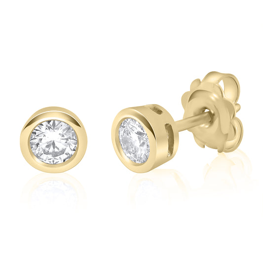 9ct Yellow Gold Bezel Set 0.50ct Diamond Stud Earrings
