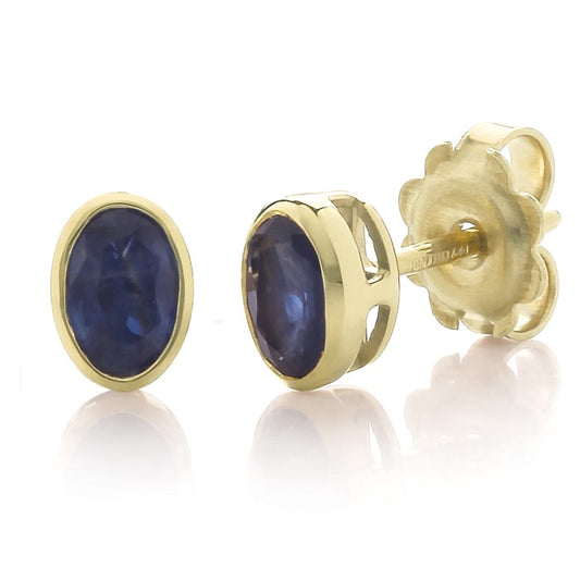 9ct Yellow Gold Oval Sapphire Rub Over Stud Earrings