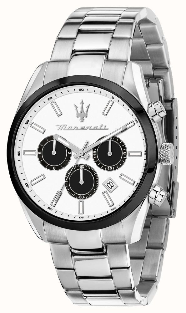 Maserati 43mm Attrazione White & Black Steel Chronograph Link Watch