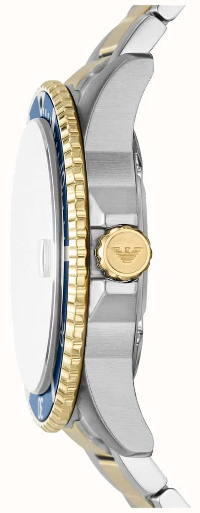 Emporio Armani 42mm World Explorer Blue Dial Two Tone Bracelet Watch