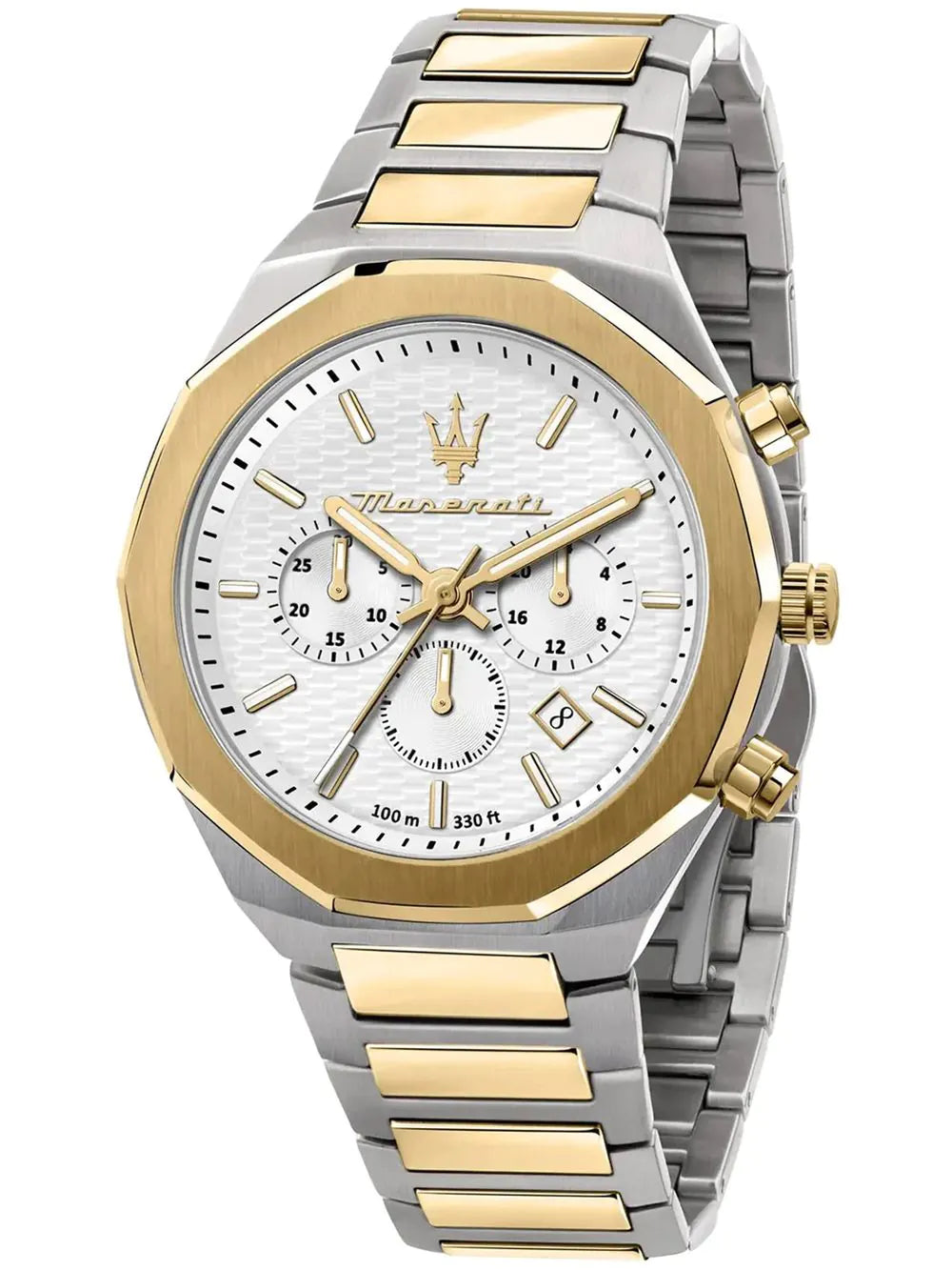 Maserati 45mm Stile Chronograph Silver & Gold Toned Steel Link Watch