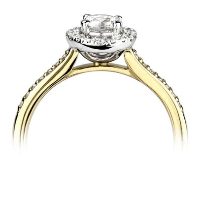 18ct Yellow Gold Round Brilliant & Halo Shoulder Set Diamond Ring, 0.65ct