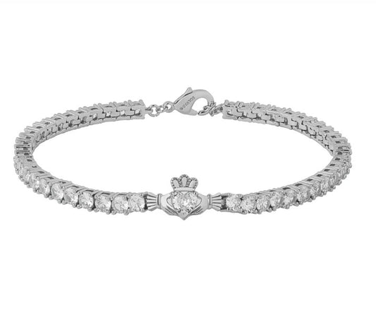 Rhodium Plated Claddagh CZ Tennis Bracelet