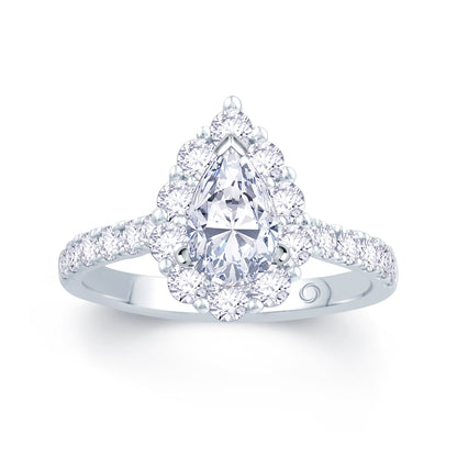 Platinum Pear & Halo Shoulder Set Diamond Ring, 1.03ct