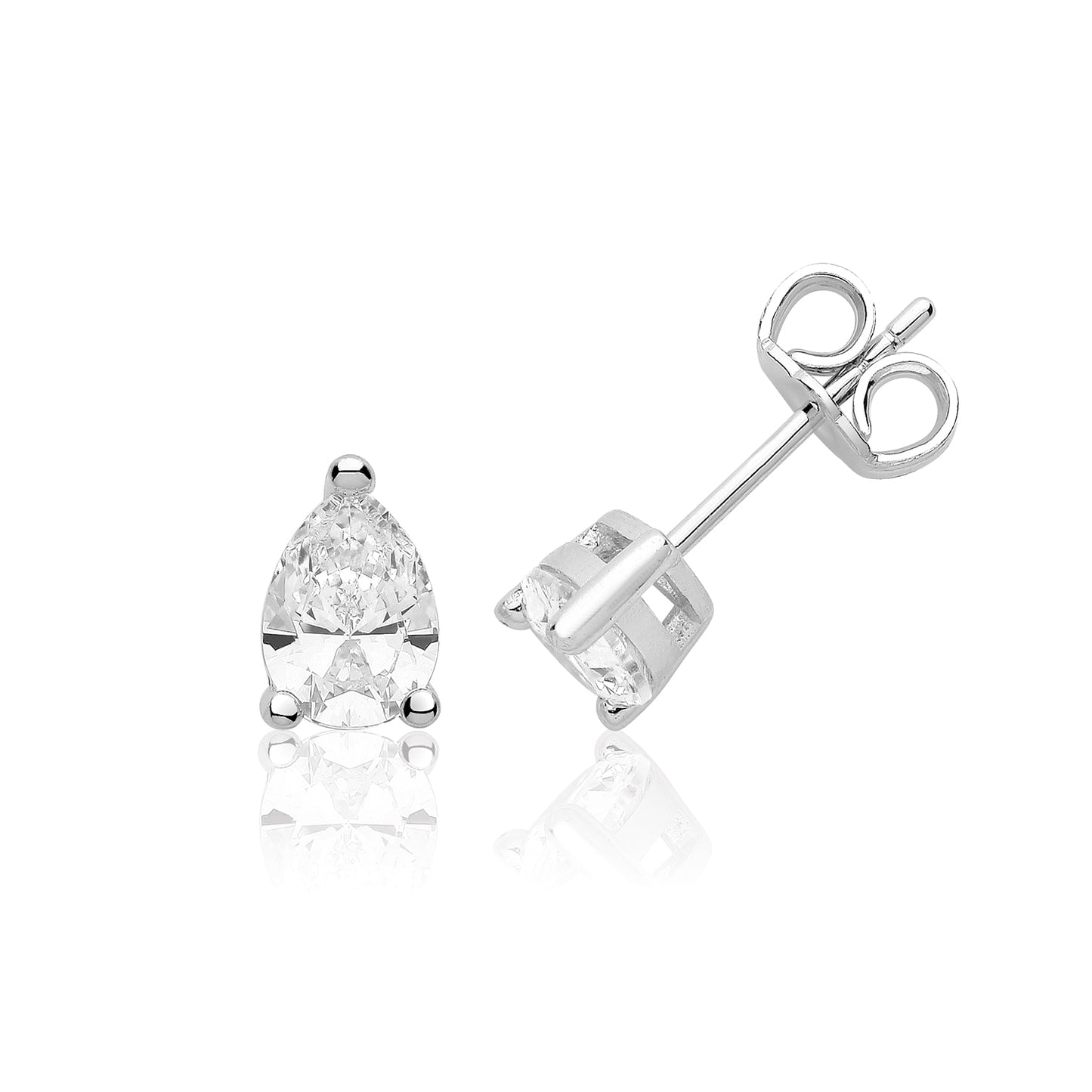 Sterling Silver 7mm Pear Solitaire CZ Stud Earrings