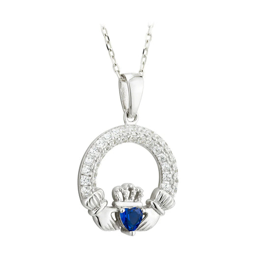 Sterling Silver September Birthstone Claddagh Pendant Necklace