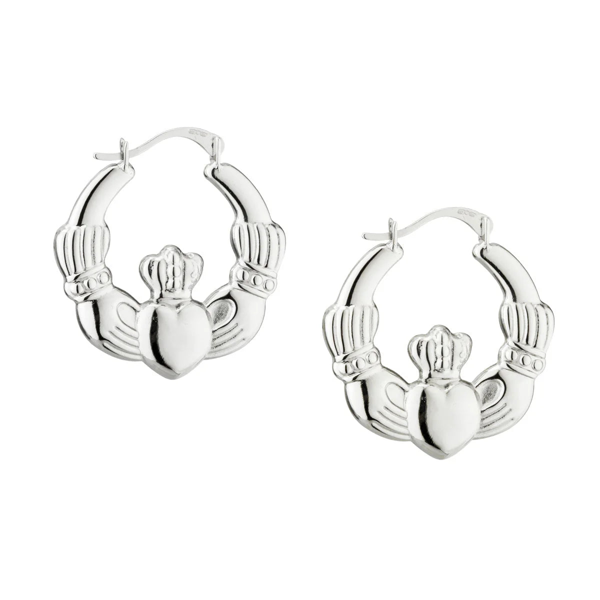 Sterling Silver 20mm Claddagh Hoop Earrings