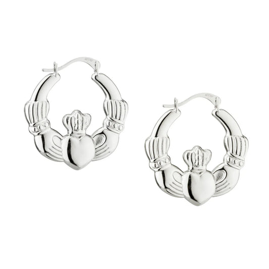 Sterling Silver 20mm Claddagh Hoop Earrings