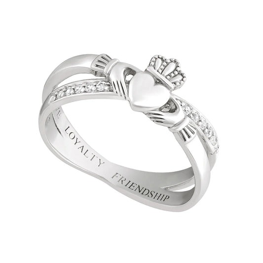 Sterling Silver Claddagh CZ Kiss Ring