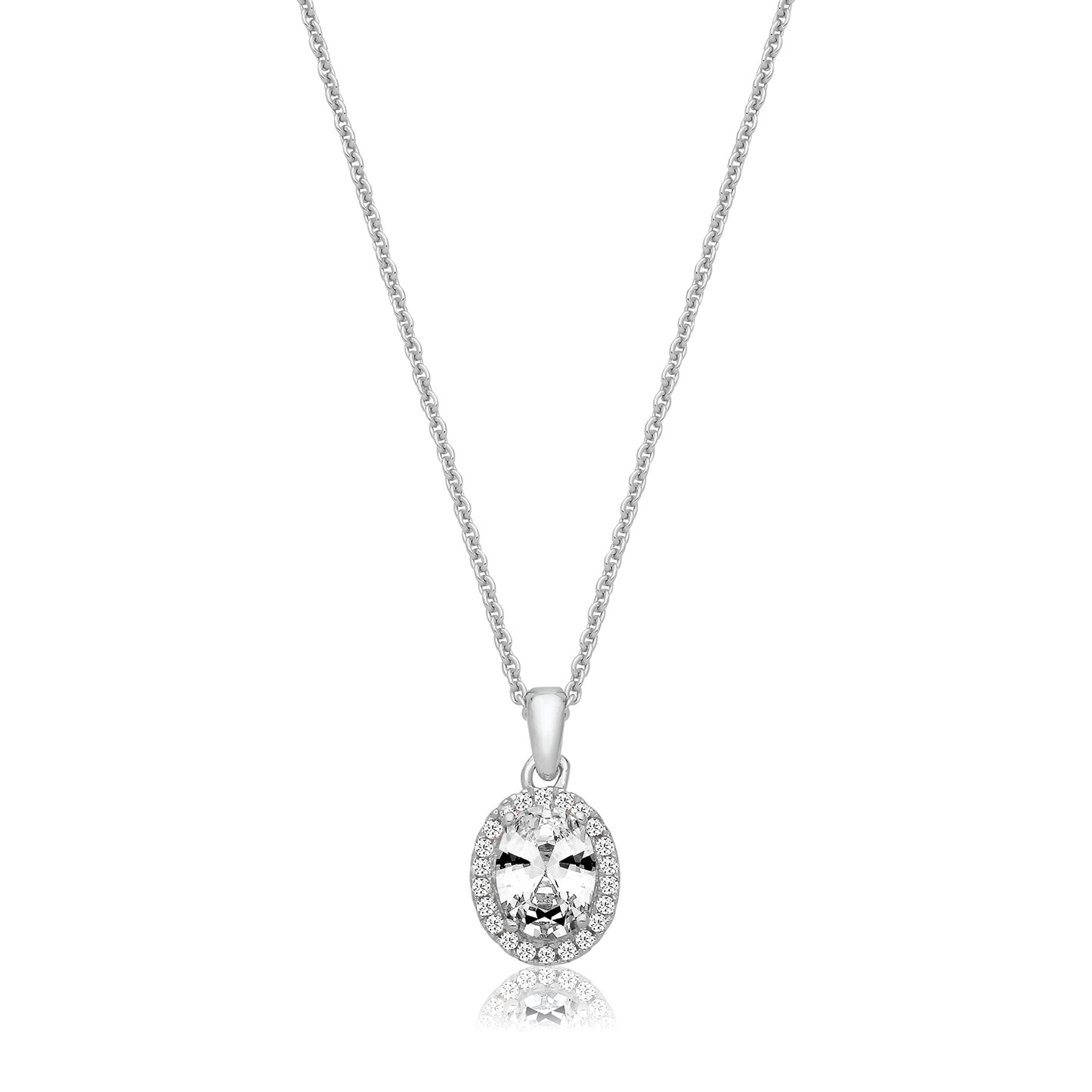 Sterling Silver Oval & Halo CZ Necklace