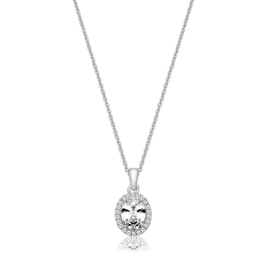 Sterling Silver Oval & Halo CZ Necklace