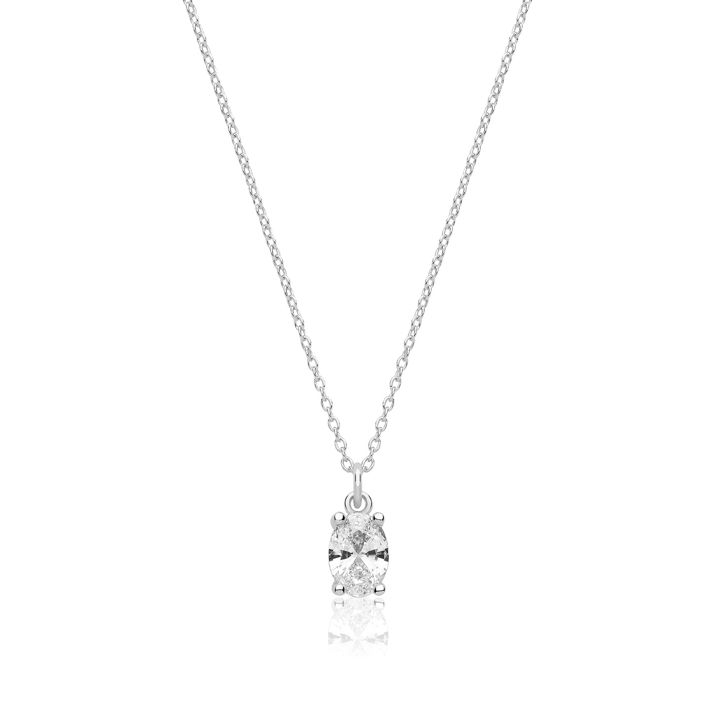 Sterling Silver Oval Claw Set CZ Necklace
