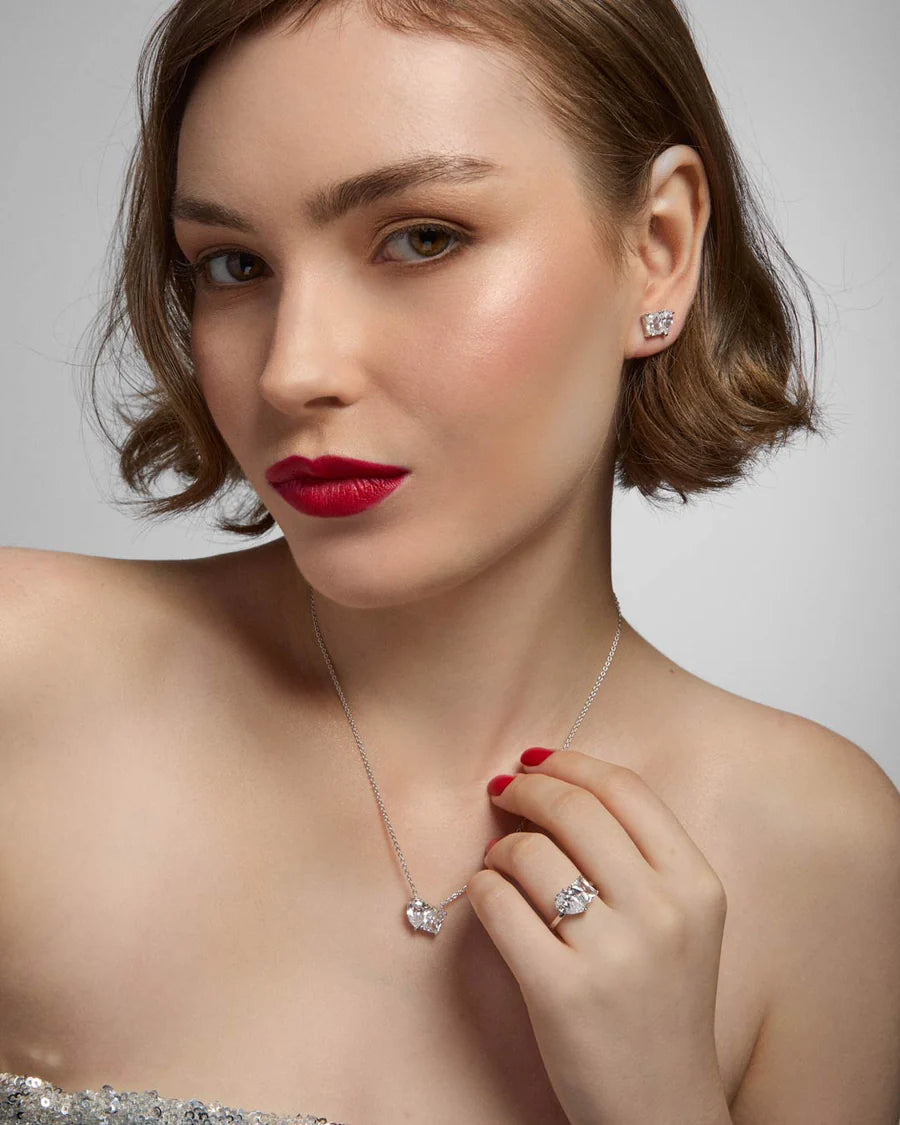 Sterling Silver Toi et Moi CZ Necklace