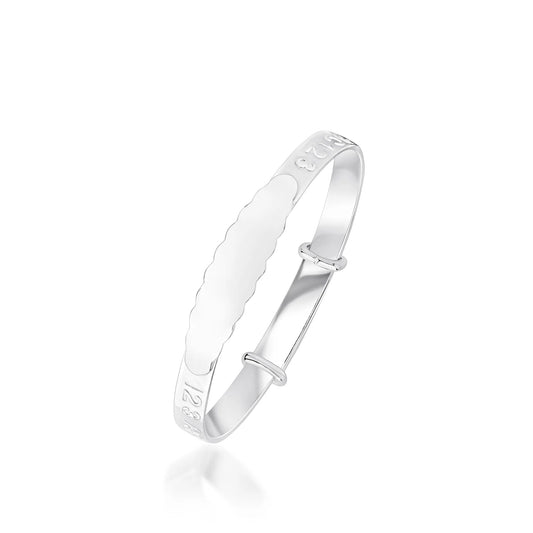 Sterling Silver 4.6mm Beaded Edge ID Plate ABC 123 Baby Bangle