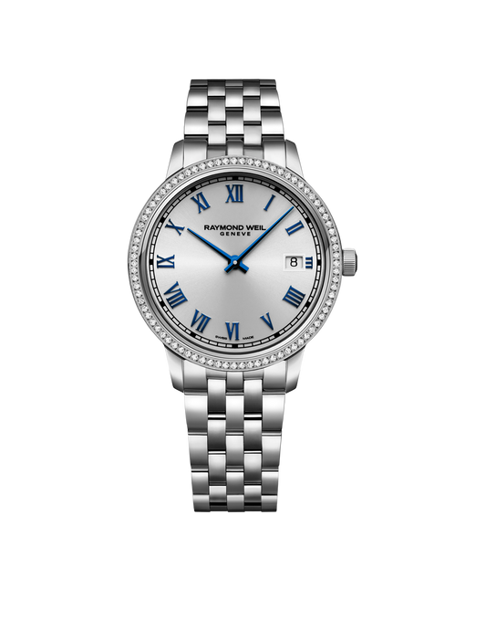 Raymond Weil 34mm Toccata Diamond Rim Mother of Pearl Watch, 0.24ct