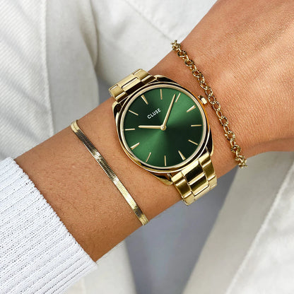 Cluse 31.5mm Féroce Green Dial Yellow Gold Link Watch