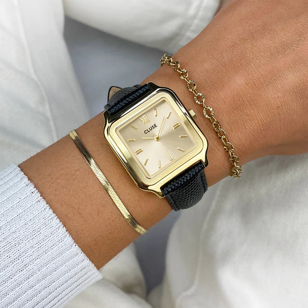 Cluse 28mm Gracieuse Gold Tone & Black Strap Watch