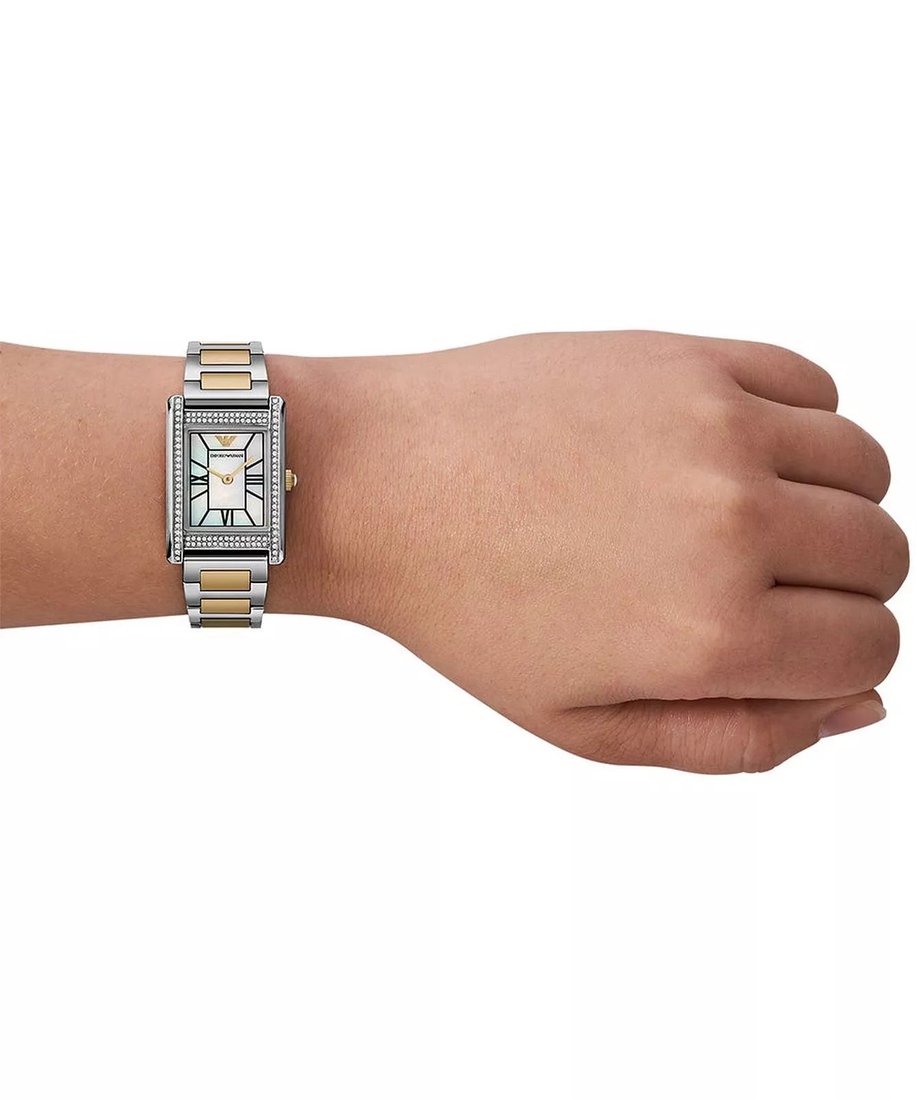 Emporio Armani 32mm Ladies Genni Mother of Pearl Dial Two Tone Yellow Gold & Silver Bracelet Watch