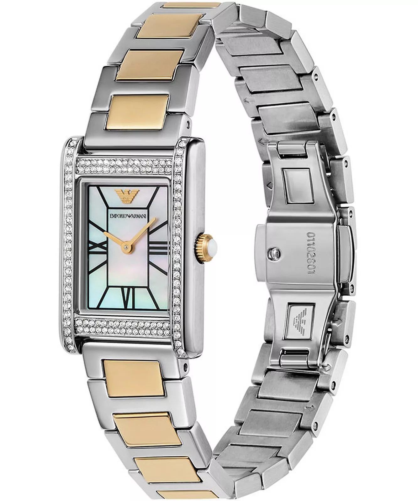 Emporio Armani 32mm Ladies Genni Mother of Pearl Dial Two Tone Yellow Gold & Silver Bracelet Watch