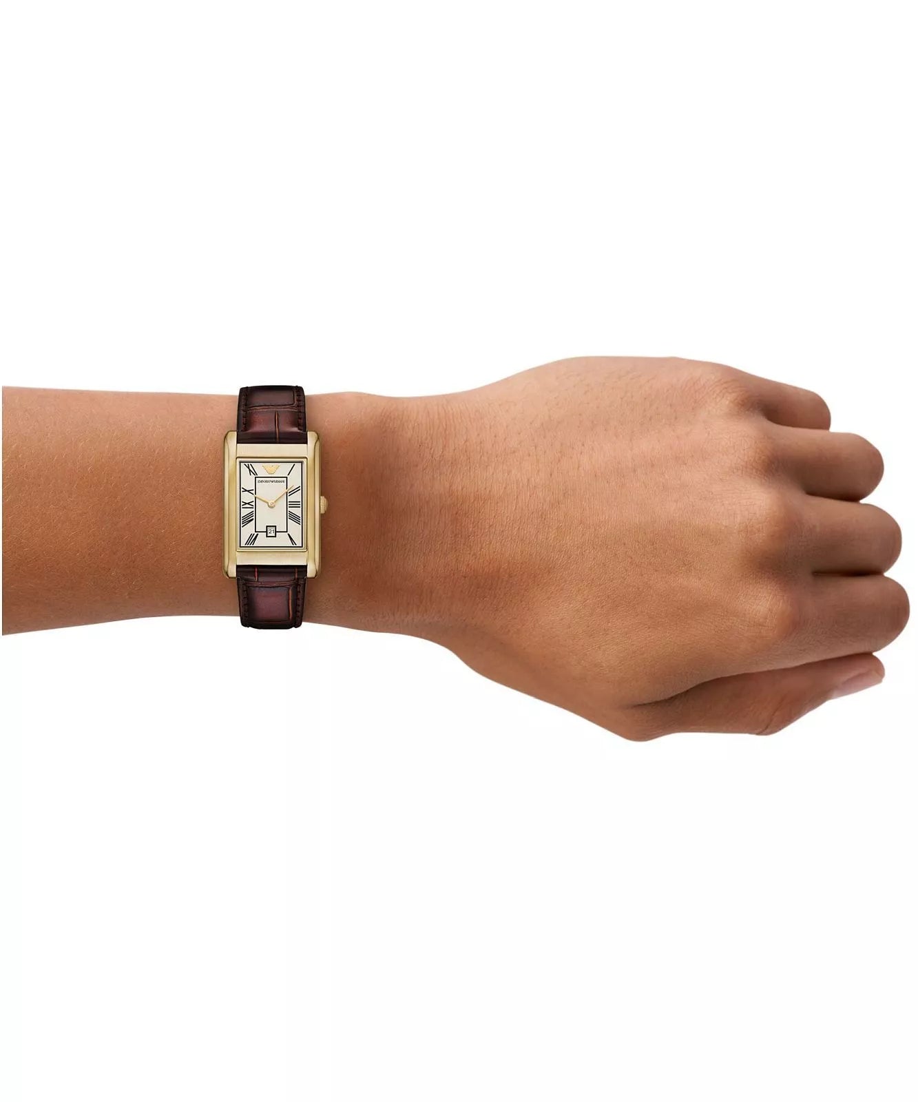 Emporio Armani 25mm Gino White & Gold Tone Brown Strap Watch