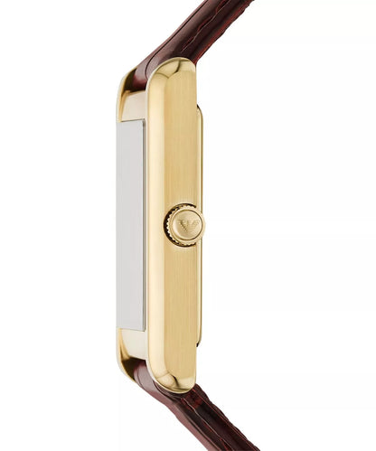 Emporio Armani 25mm Gino White & Gold Tone Brown Strap Watch