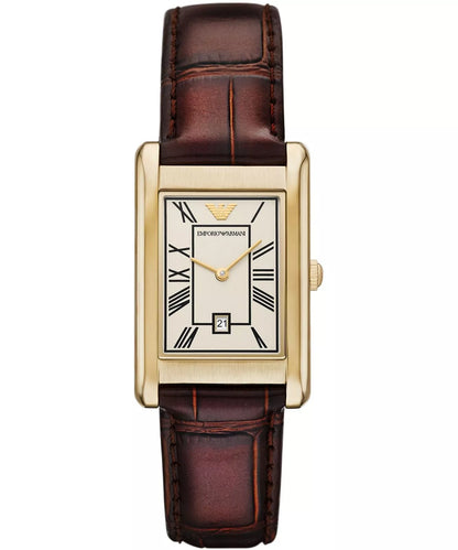 Emporio Armani 25mm Gino White & Gold Tone Brown Strap Watch